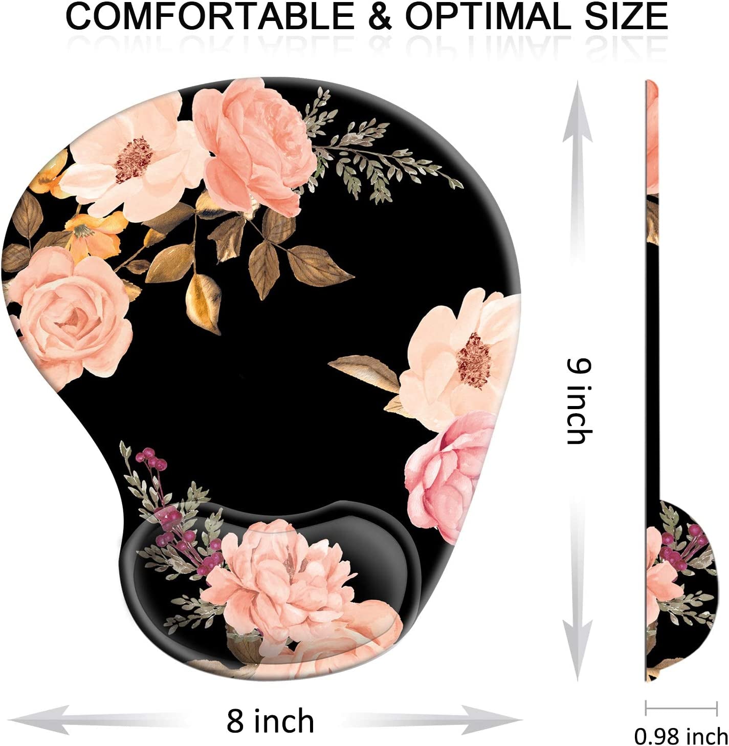Ergonomic Mouse Pad with Gel Wrist Rest Support,  Cute Mouse Pads with Non-Slip Rubber Base Wrist Rest Pad for Home, Office & Travel Easy Typing & Pain Relief, Peony