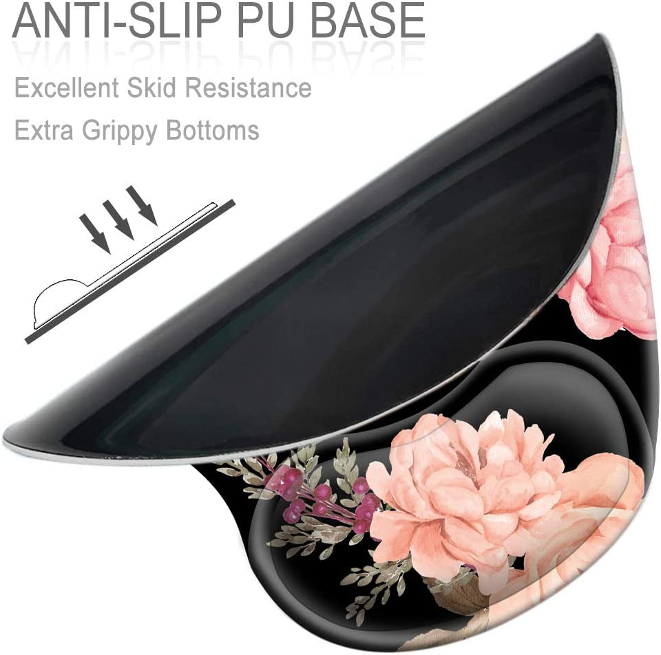 Ergonomic Mouse Pad with Gel Wrist Rest Support,  Cute Mouse Pads with Non-Slip Rubber Base Wrist Rest Pad for Home, Office & Travel Easy Typing & Pain Relief, Peony