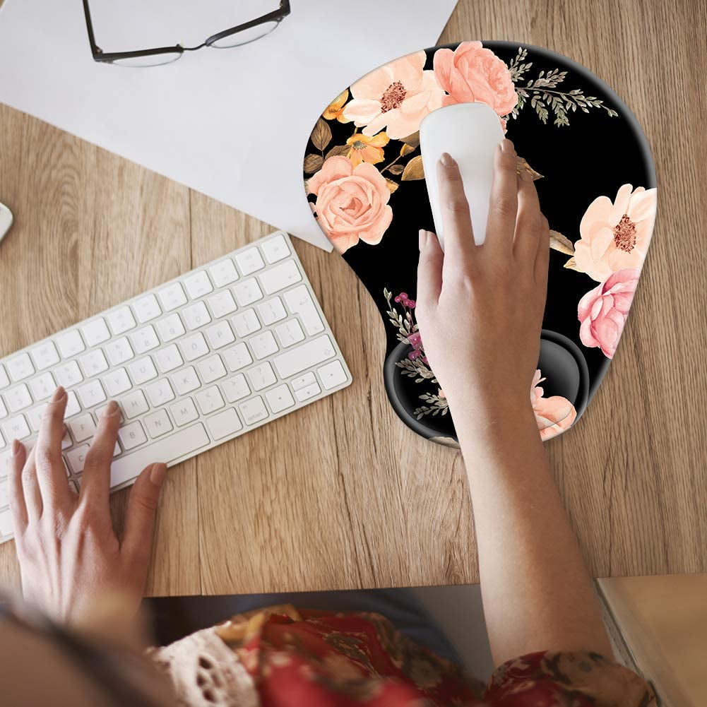 Ergonomic Mouse Pad with Gel Wrist Rest Support,  Cute Mouse Pads with Non-Slip Rubber Base Wrist Rest Pad for Home, Office & Travel Easy Typing & Pain Relief, Peony