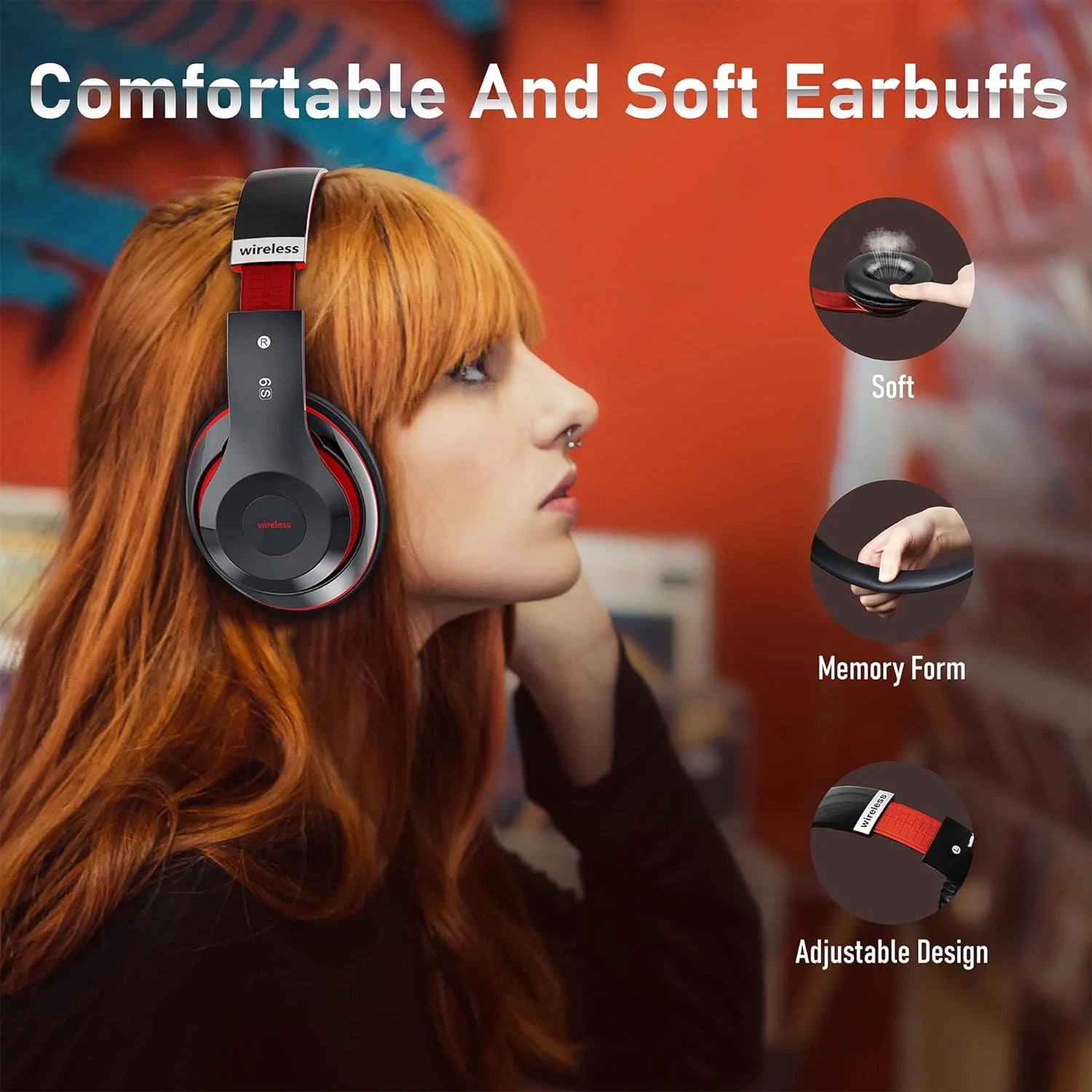 True Wireless Bluetooth Over-Ear Headphones, Black & Blue
