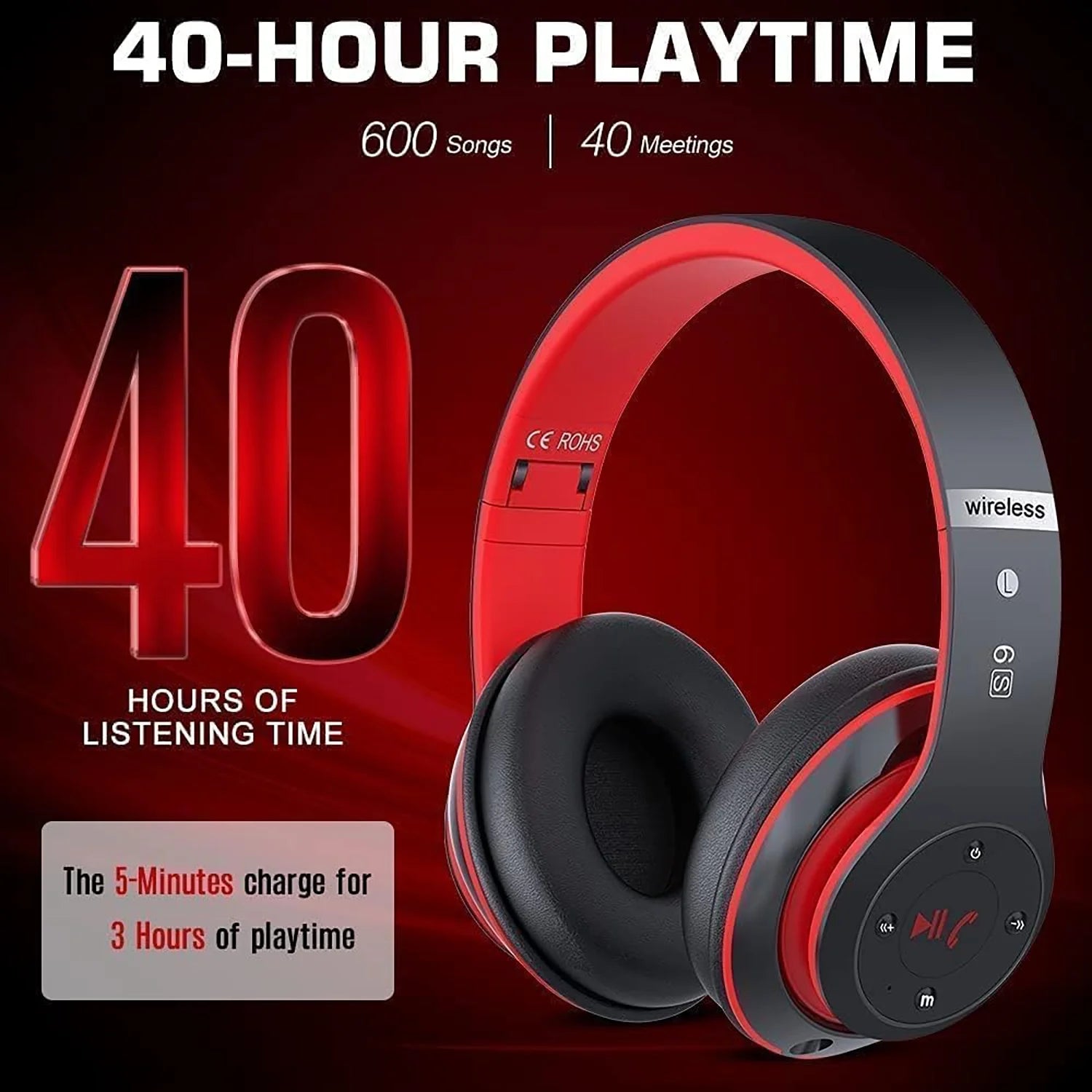 True Wireless Bluetooth Over-Ear Headphones, Black & Blue