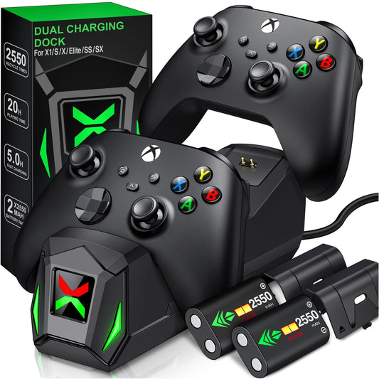 Xbox Controller Charger with 2*2550Mah Rechargeable Battery Packs,Xbox Charging Station for Xbox One,Xbox Series, Black