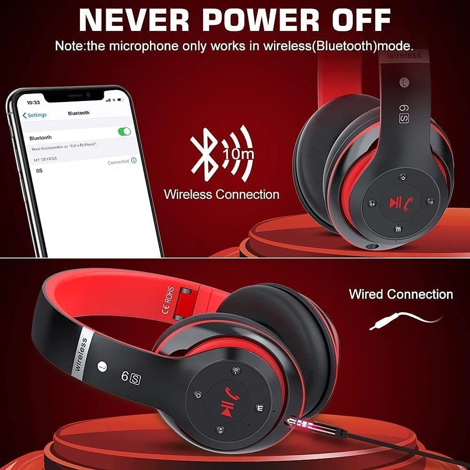 True Wireless Bluetooth Over-Ear Headphones, Black & Blue